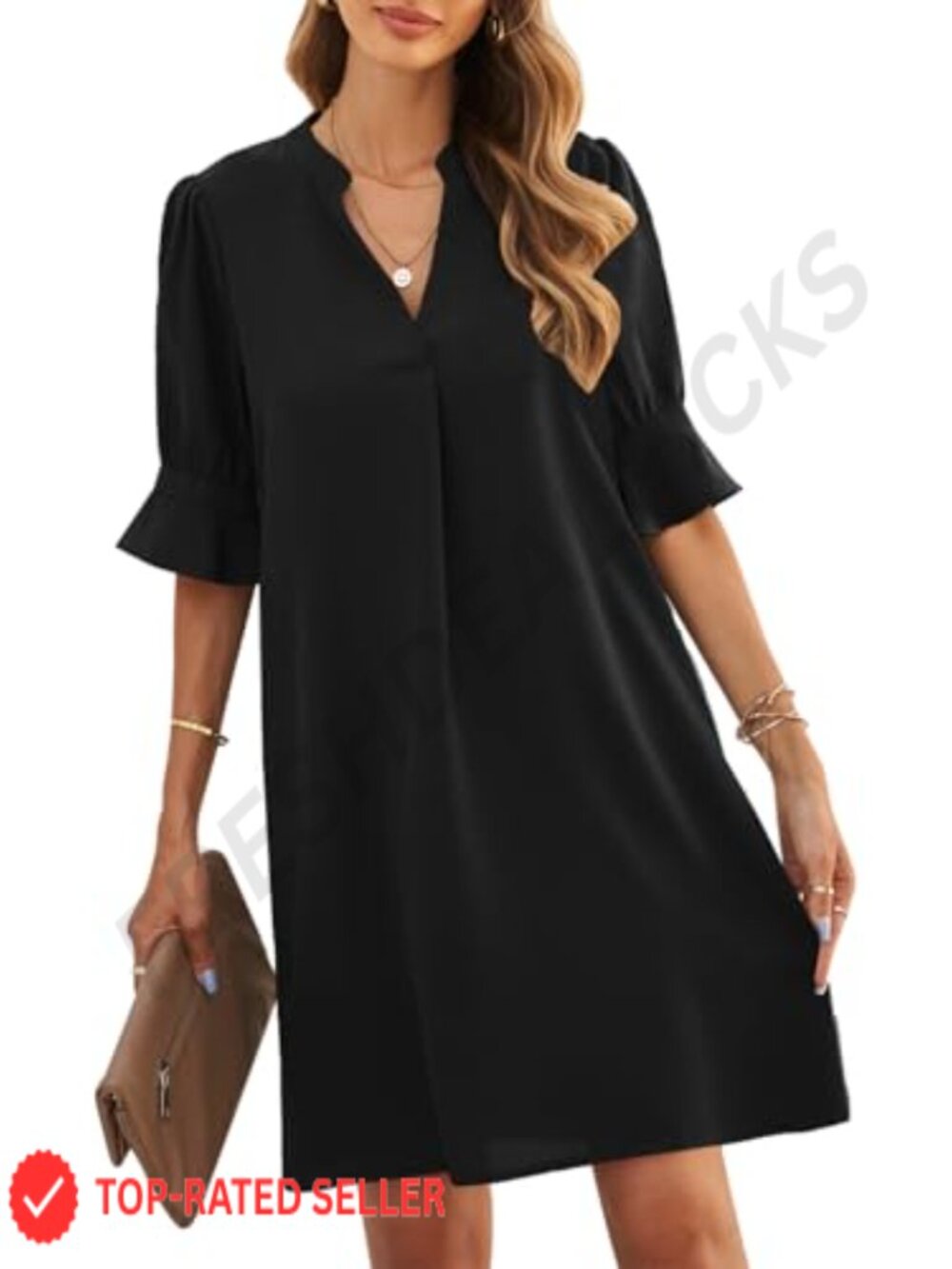 Womens Shift Dress V-Neck Short Sleeve Knee Length Casual Summer